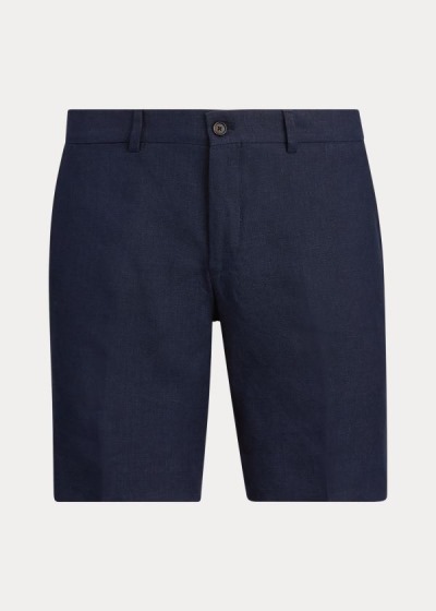 Pantalones Cortos Ralph Lauren Hombre Azul Marino - Straight Fit Linen - DIJNY3854